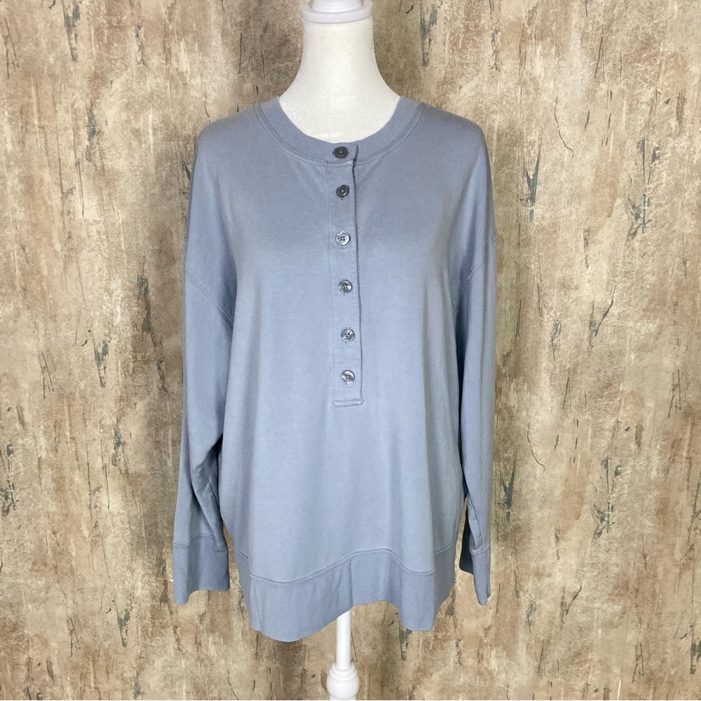 Athleta Sz Large Balance Henley Sweatshirt Blue  Athleisure EUC